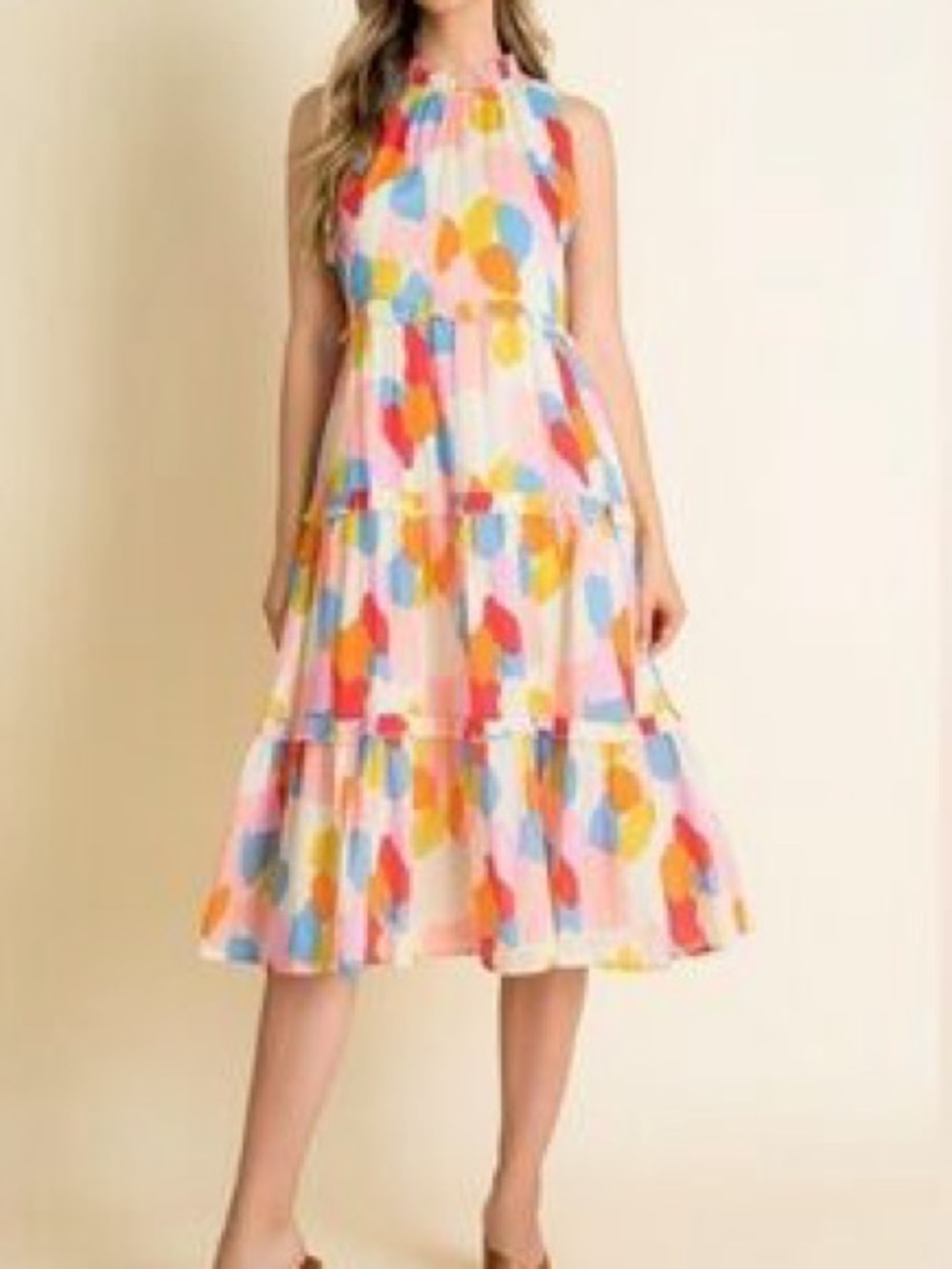 THML Halter Midi Dress in Multi Color Dot Print